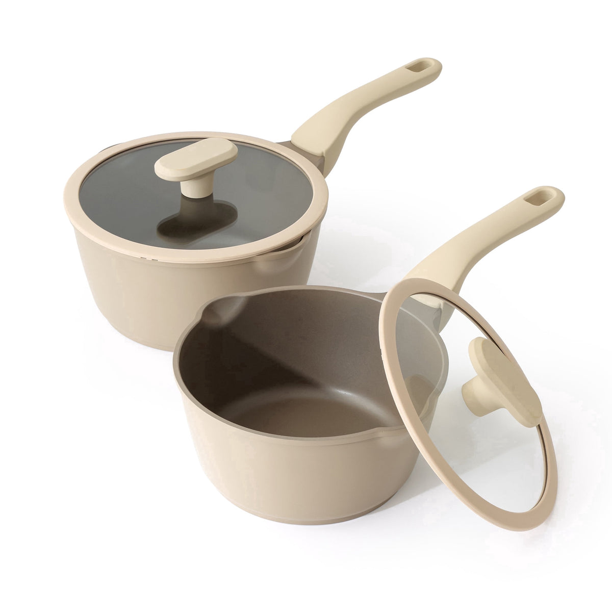 Apricot two saucepans and two lids.