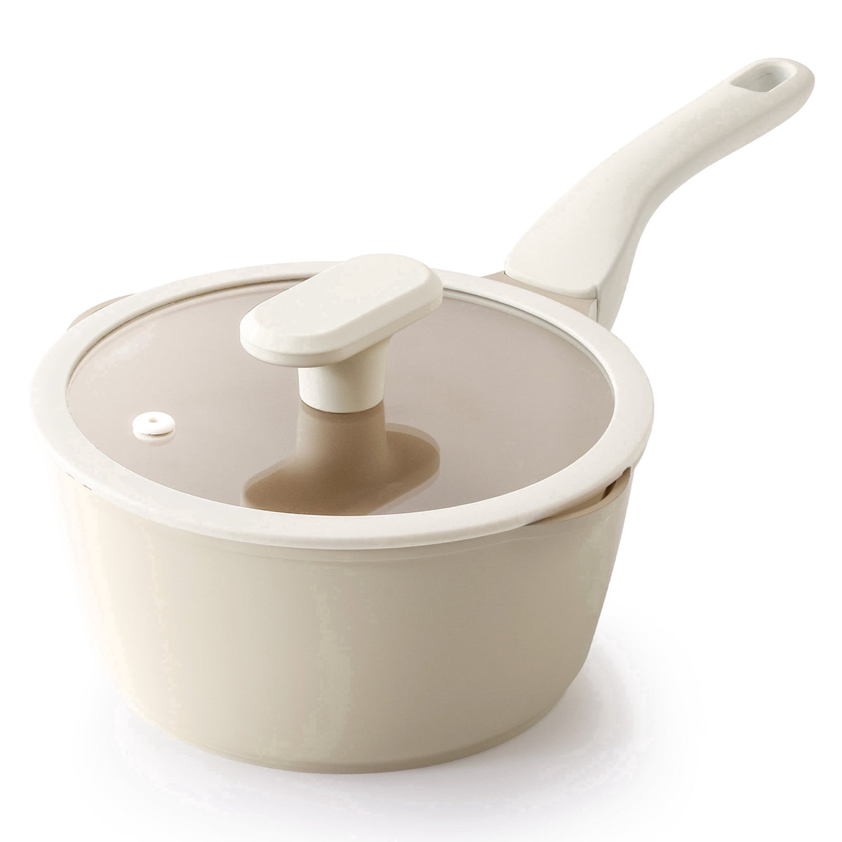 Ivory saucepan with lid.