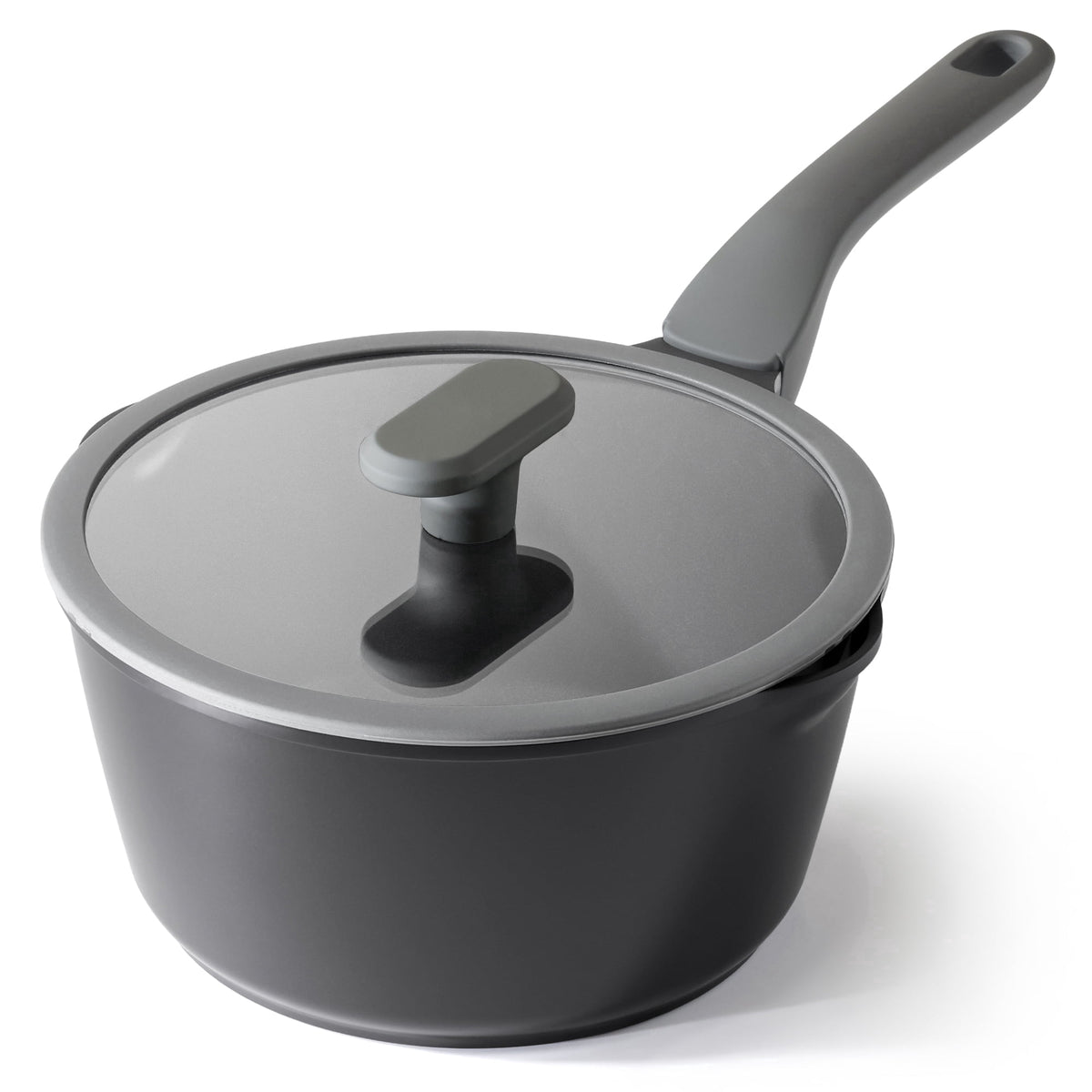 Black saucepan with lid.