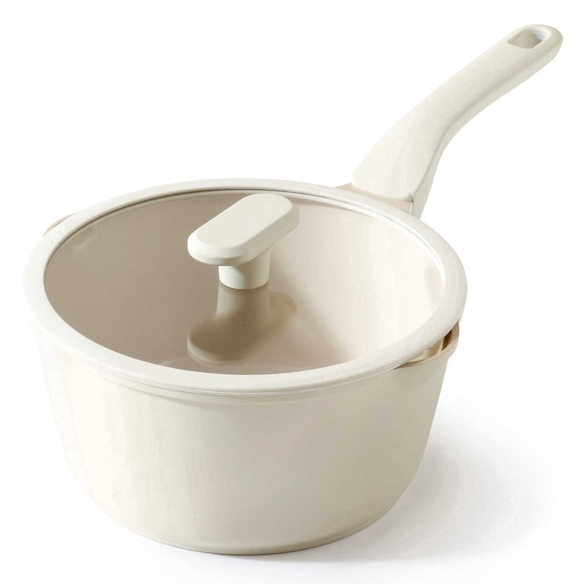 Ivory saucepan with lid.