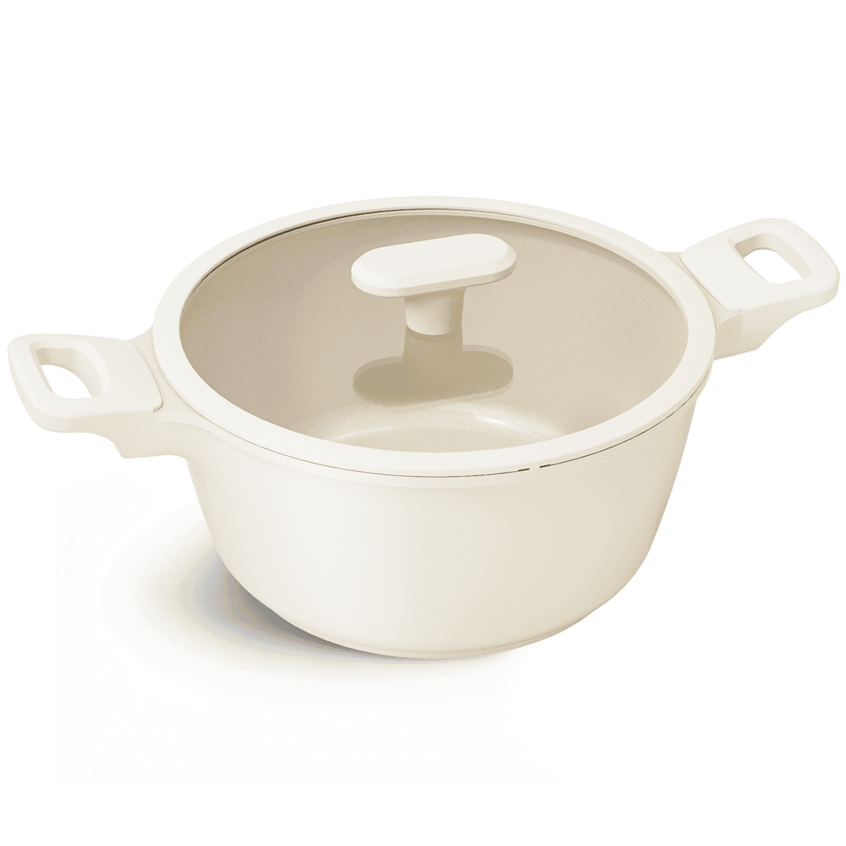 Ivory stock pot with lid.