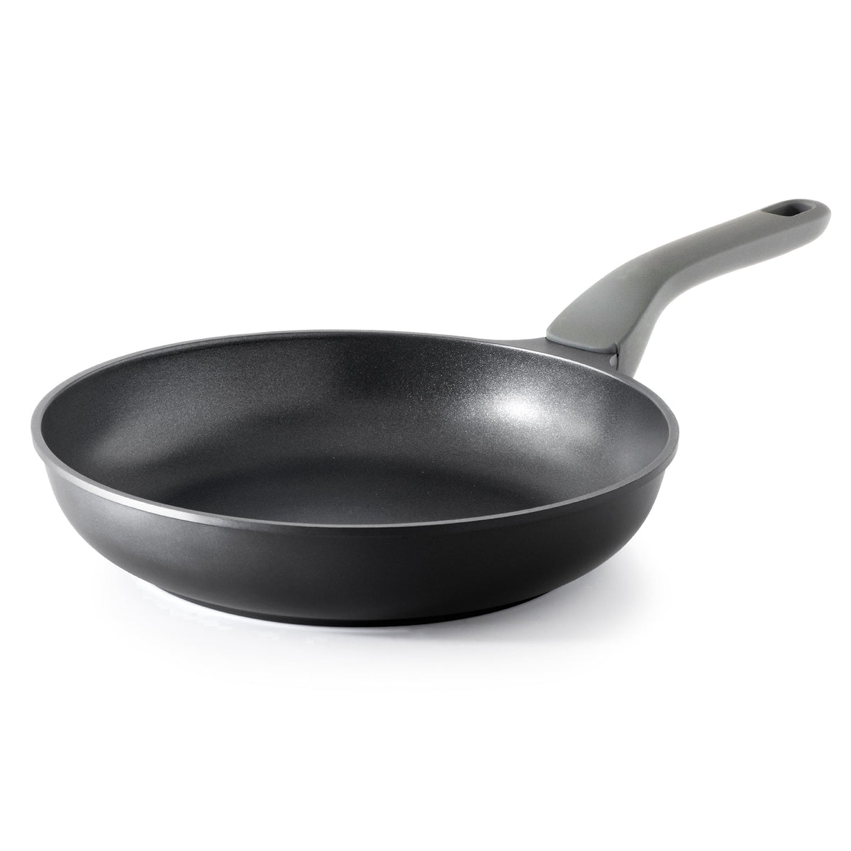 Black frying pan without lid.
