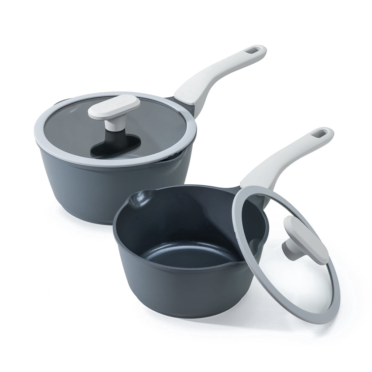 Blue-gray two saucepans and two lids.